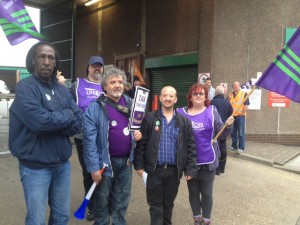 The picket line at Holmes road‏, Camden (picture courtesy of Charlie Kiss)