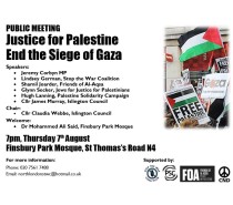 Meeting: Justice for Palestine, Finsbury Park Mosque 7th August